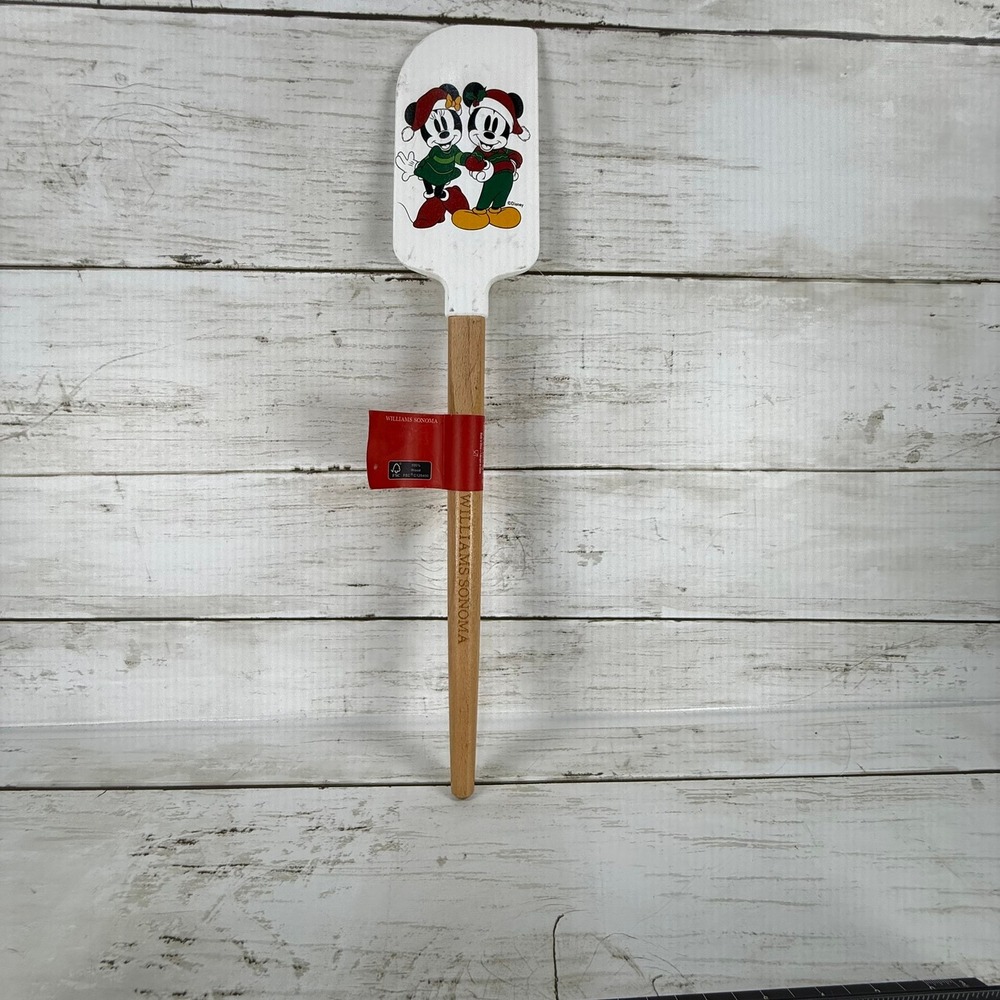 Williams Sonoma Disney Mickey Minnie Mouse Christmas Silicone Spatula Wood Handl